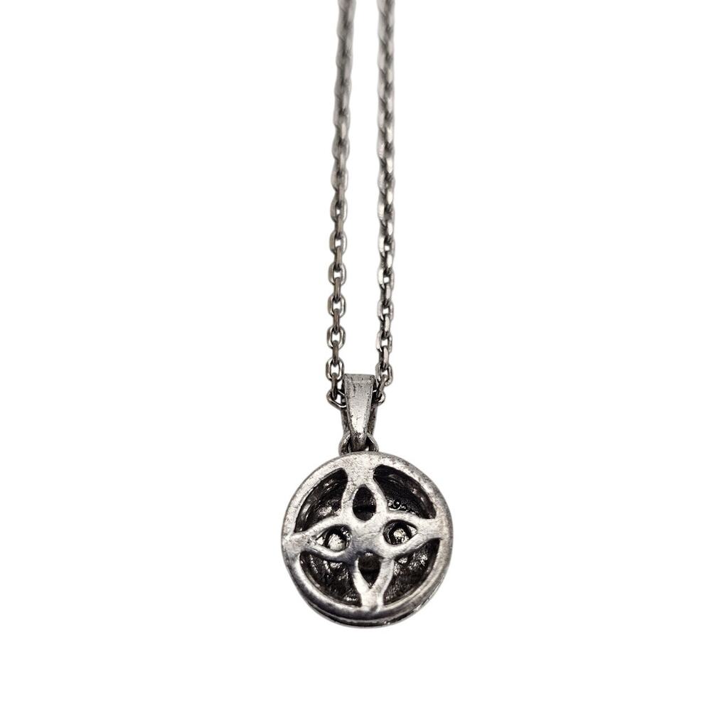 Sterling Silver Round Diamond Pave Pendant Necklace - Picture 3 of 8